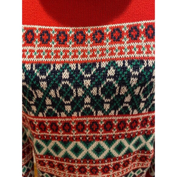 Crown & Ivy Sweater Dress Size Large Red Green Navy Fair Isle Look 60 % Cotton - Picture 3 of 12